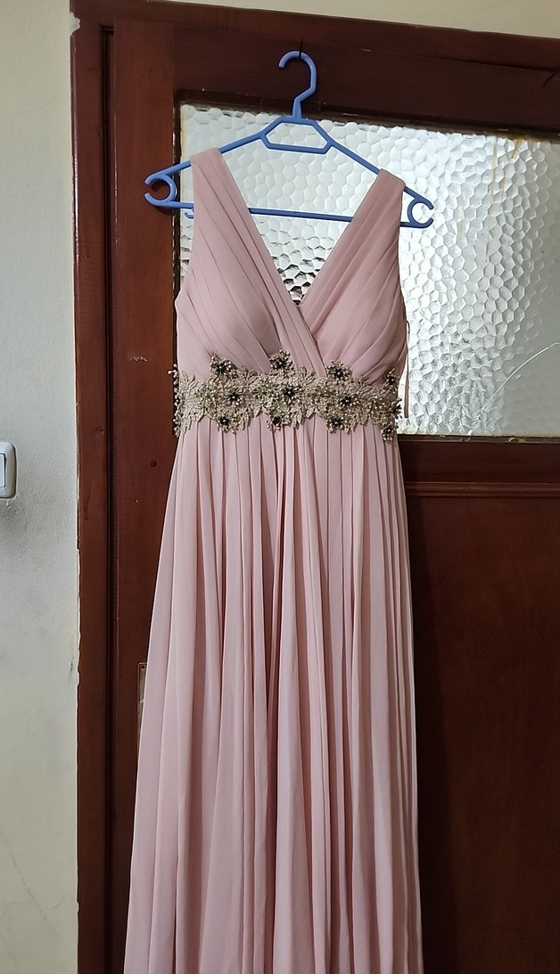 beli işlemeli pudra pembesi abiye - Görsel 3