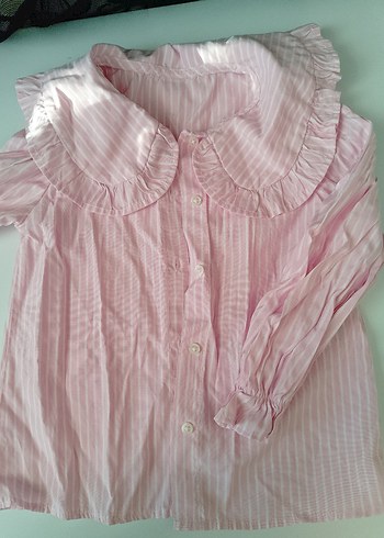 Pembe Çizgili Keten Hamile Bluzu - Görsel 3