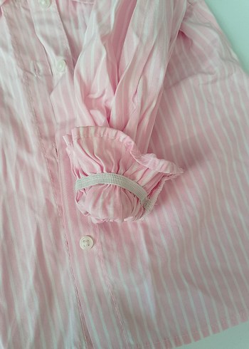 Pembe Çizgili Keten Hamile Bluzu - Görsel 2