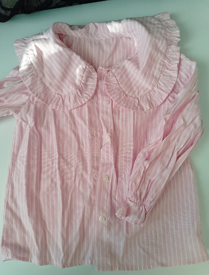 Pembe Çizgili Keten Hamile Bluzu - Görsel 3