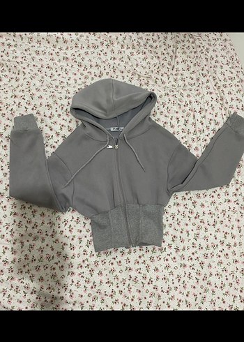 Gri Kapüşonlu Korseli Kadın Hırka Sweatshirt