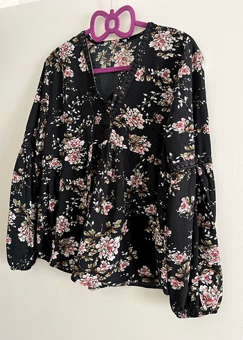 H&M Çiçek Desenli Siyah Bohem Kadın Bluz
