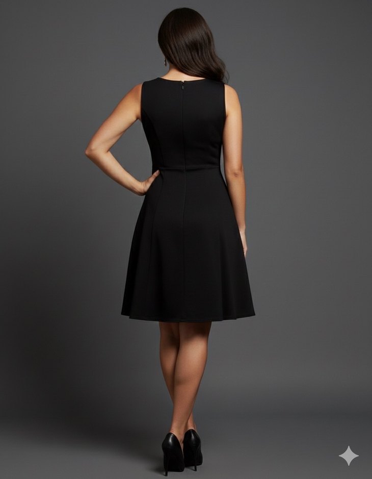 Siyah V Yaka Midi Kadın Elbise - Görsel 3