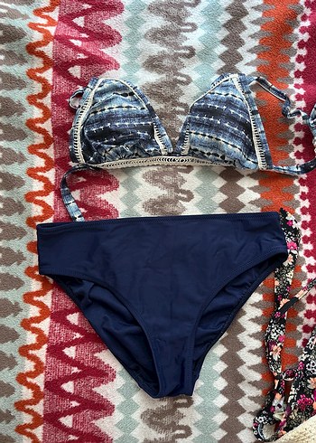 Mavi Bağlamalı Bohem Bikini Takımı