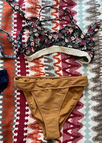 38 Beden mavi Renk Mavi Bağlamalı Bohem Bikini Takımı