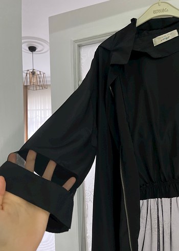 Uzun Siyah Gotik Kadın yağmurluk Trençkot - Görsel 2