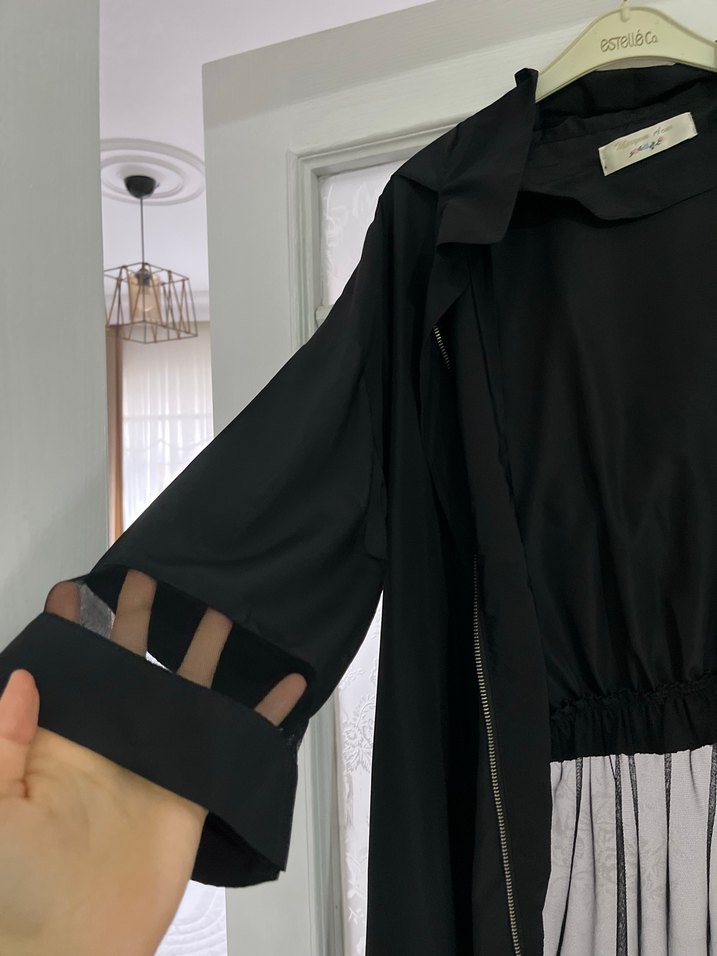 Uzun Siyah Gotik Kadın yağmurluk Trençkot - Görsel 2