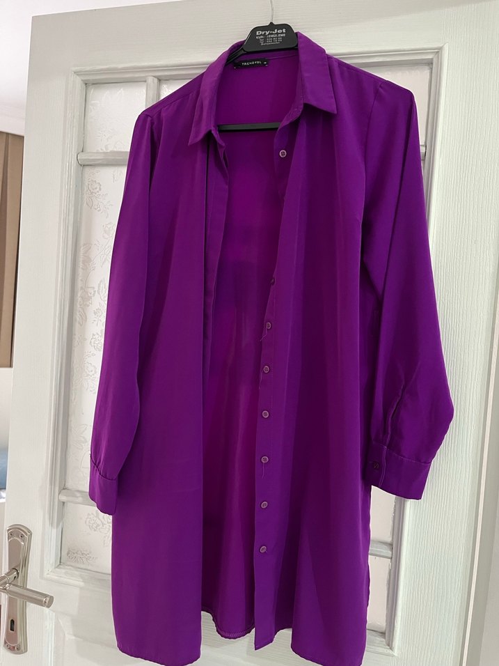 Düğmeli Mor Kadın Gömlek tunik - Görsel 4