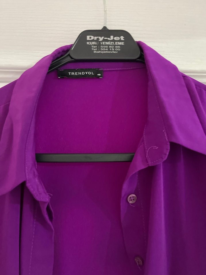 Düğmeli Mor Kadın Gömlek tunik - Görsel 2
