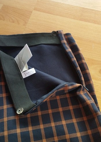 Lacivert Ekoseli Kadın Kumaş Pantolon - Görsel 2