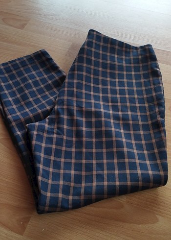 Lacivert Ekoseli Kadın Kumaş Pantolon - Görsel 5