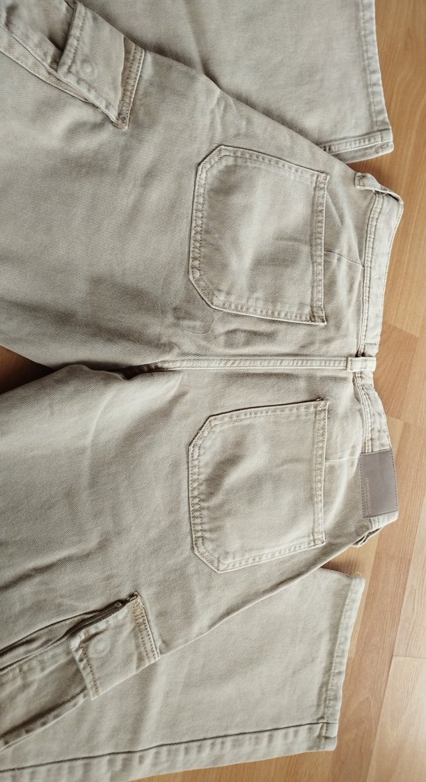 Erkek Bej Kemerli Rahat Kesim Denim Pantolon - Görsel 5