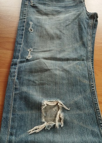 Bol Kesim Parlak Mavi Erkek Midi Kot Pantolon - Görsel 4