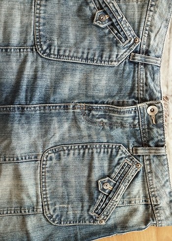 Gevşek Kesim Mavi Denim Midi Etek - Görsel 4