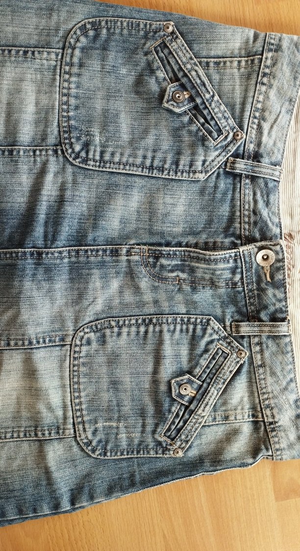 Gevşek Kesim Mavi Denim Midi Etek - Görsel 4