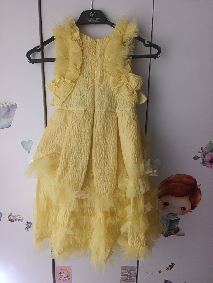 Sarı Fırfırlı Kız Çocuk Elbisesi #abiye - Görsel 3
