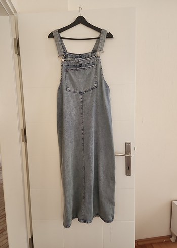 Kadın Gri Uzun Denim Tulum