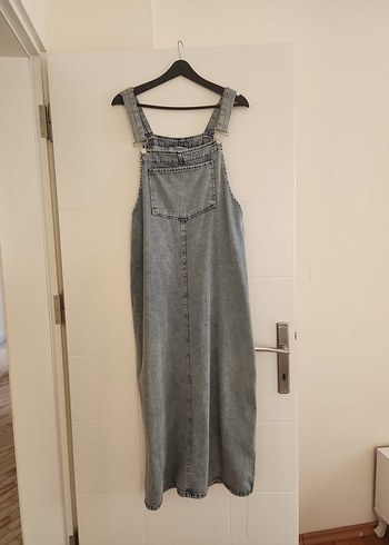 l Beden gri Renk Kadın Gri Uzun Denim Tulum