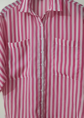 Koton Pembe Çizgili Kadın Gömlek