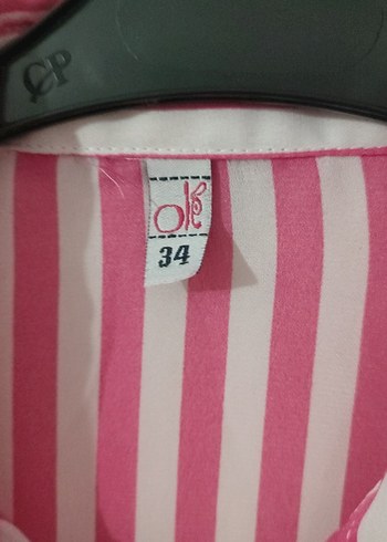 34 Beden pembe Renk Pembe Çizgili Kadın Gömlek