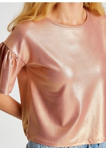 Pembe Parlak Kısa Kollu Bluz - Görsel 5