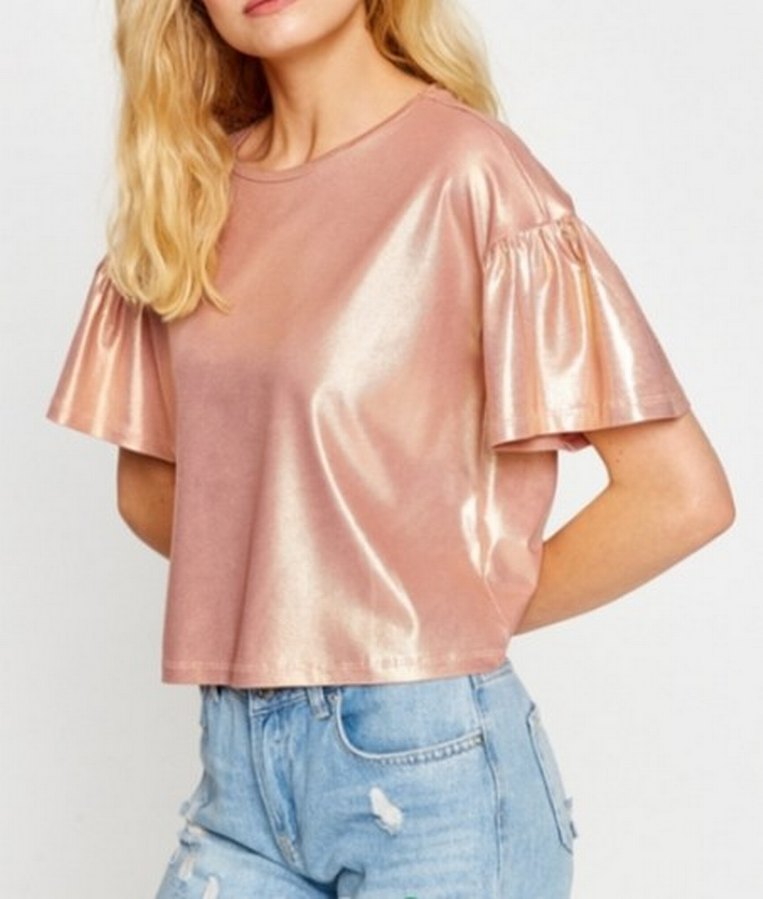 Pembe Parlak Kısa Kollu Bluz - Görsel 3