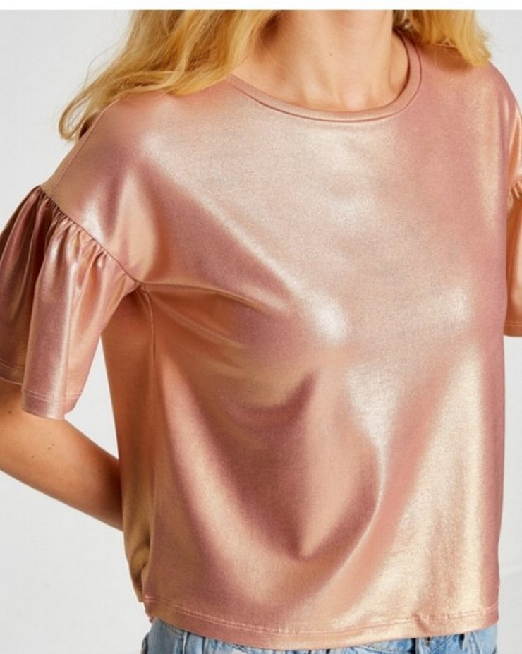 Pembe Parlak Kısa Kollu Bluz - Görsel 5