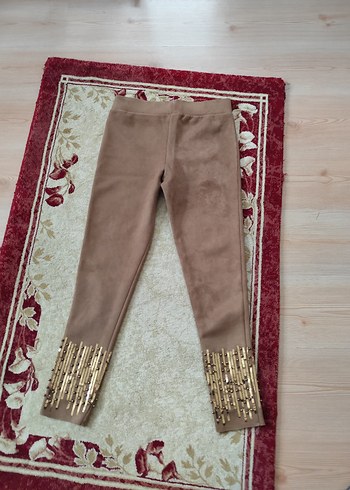 Kız Çocuk Süet Taşlı, pul işleme detaylı Dar Kesim Tayt - Görsel 7