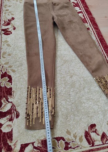 Kız Çocuk Süet Taşlı, pul işleme detaylı Dar Kesim Tayt - Görsel 4