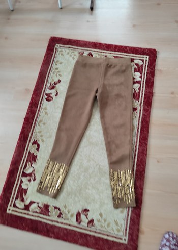 Kız Çocuk Süet Taşlı, pul işleme detaylı Dar Kesim Tayt - Görsel 2