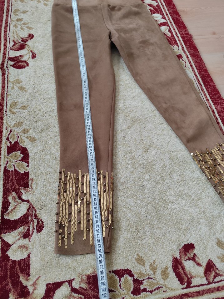 Kız Çocuk Süet Taşlı, pul işleme detaylı Dar Kesim Tayt - Görsel 4