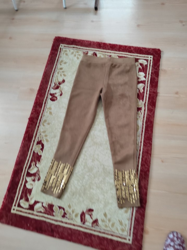 Kız Çocuk Süet Taşlı, pul işleme detaylı Dar Kesim Tayt - Görsel 2