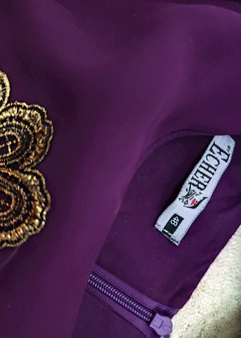 Mürdüm Rengi Altın İşlemeli Şık Kaftan Abiye - Görsel 7