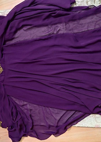 Mürdüm Rengi Altın İşlemeli Şık Kaftan Abiye - Görsel 8