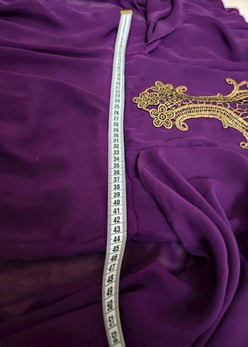 Mürdüm Rengi Altın İşlemeli Şık Kaftan Abiye - Görsel 5