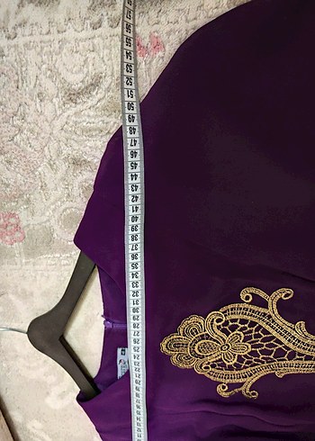 Mürdüm Rengi Altın İşlemeli Şık Kaftan Abiye - Görsel 6