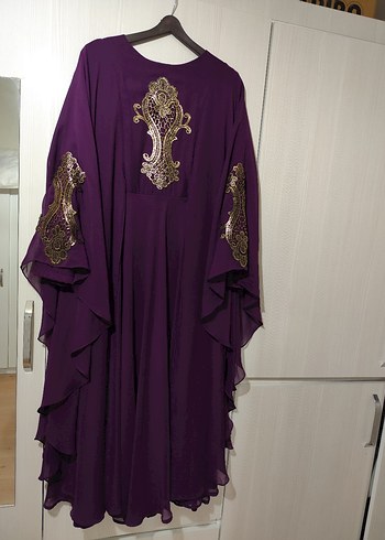 Mürdüm Rengi Altın İşlemeli Şık Kaftan Abiye - Görsel 2