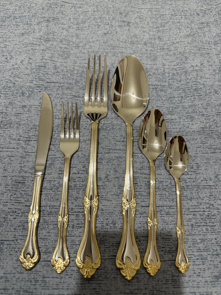 Parlak Altın Renkli 6 Parça Çatal Kaşık Bıçak Seti - Görsel 4