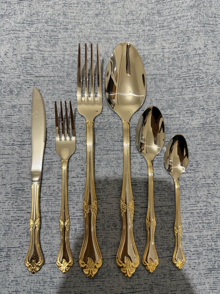 Parlak Altın Renkli 6 Parça Çatal Kaşık Bıçak Seti - Görsel 5