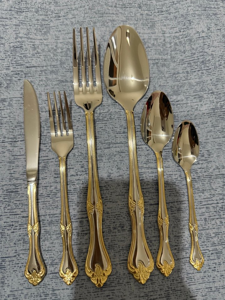 Parlak Altın Renkli 6 Parça Çatal Kaşık Bıçak Seti - Görsel 3