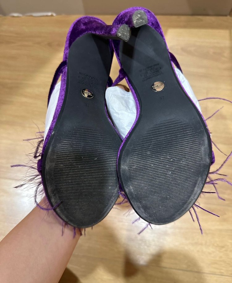 Mor Tüylü Yüksek Topuklu Kadın Terlik - Görsel 2