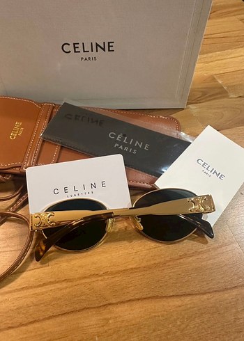 Parlak Kahverengi Celine Paris Kadın Güneş Gözlüğü - Görsel 3