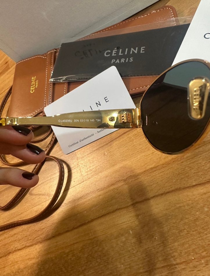 Parlak Kahverengi Celine Paris Kadın Güneş Gözlüğü - Görsel 4