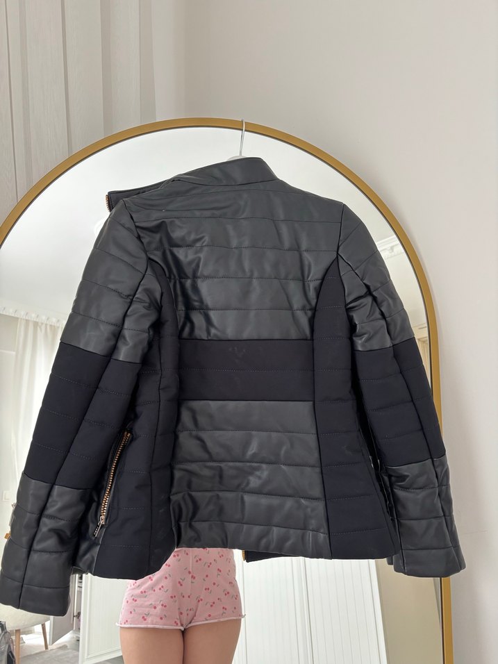 Lacivert Deri Biker Kadın Ceket - Görsel 3