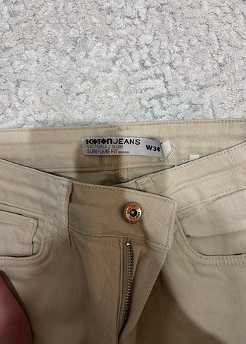 Bej Regular Fit Kadın Midi Kot Pantolon - Görsel 3