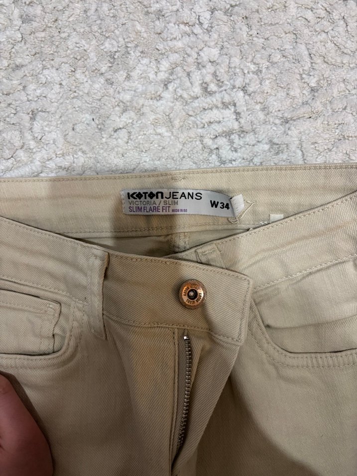 Bej Regular Fit Kadın Midi Kot Pantolon - Görsel 3