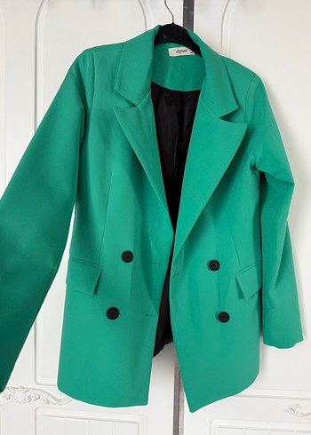 36 Beden Düğmeli Yeşil Kadın Blazer Ceket