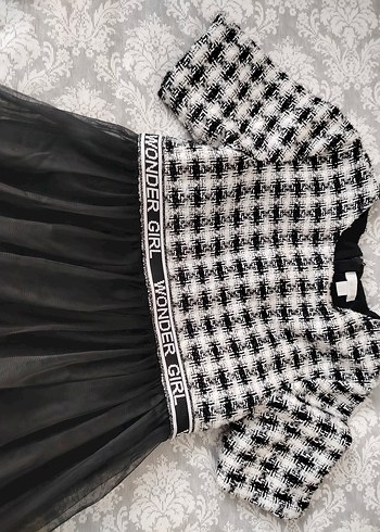 Koton Kız Çocuk Siyah Gri Gotik Fırfırlı Elbise