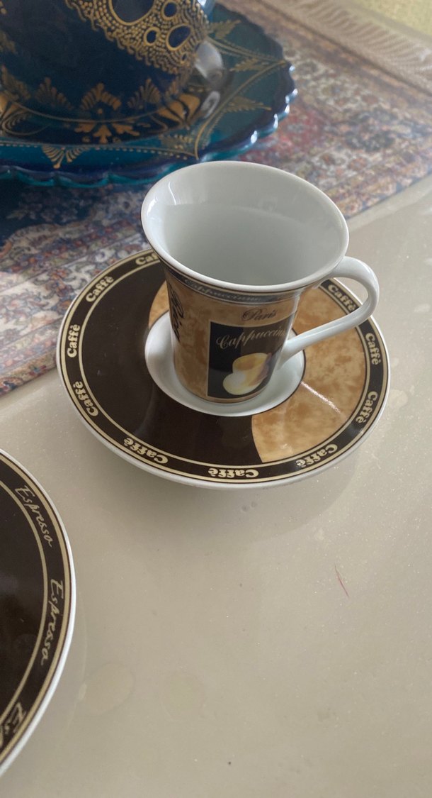 Kahve Temalı Espresso Fincan ve Tabak Seti - Görsel 3