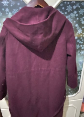 Bordo Uzun Düğmeli Kadın Kaban - Görsel 5